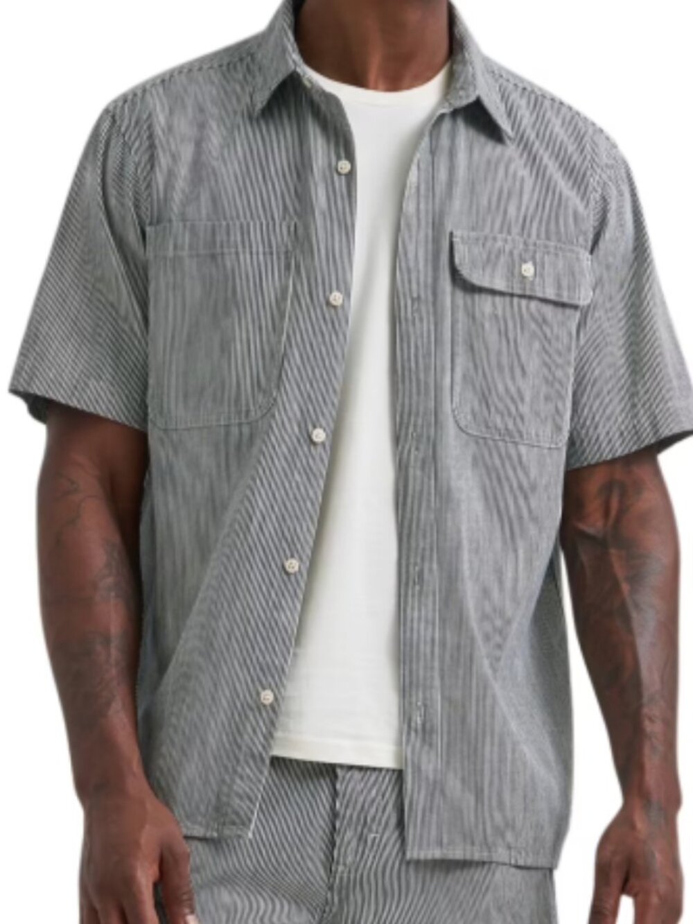 Wrangler Men's Engineer Stripe Short Sleeve Utility Streetwear Shirt Large NWT